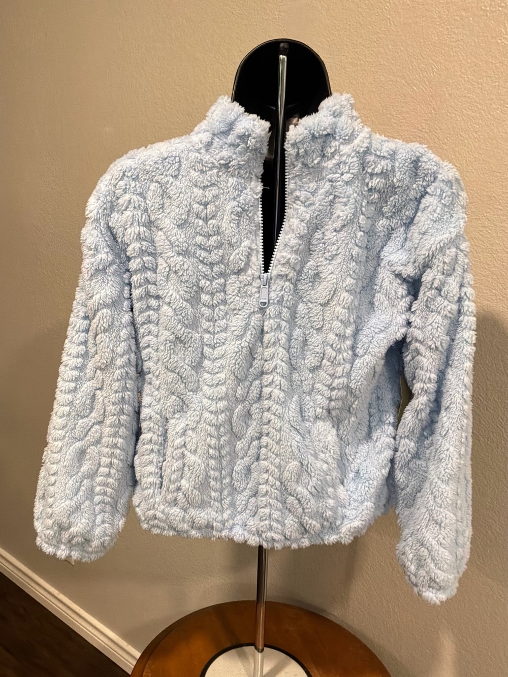 Cozy Sherpa Half-Zip Puffer Jacket for Kids - Light Blue